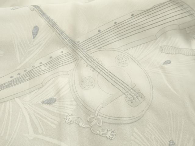 平和屋着物■長襦袢 無双仕立て 手描き 楽器文 銀彩 正絹 逸品 AAAN6119cs