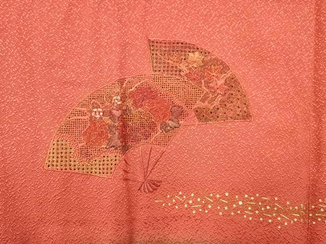 平和屋着物■中国三大刺繍 スワトウ刺繍 汕頭刺繍 道行コート 舞扇草花文 金彩 正絹 逸品 DAAK9010cm
