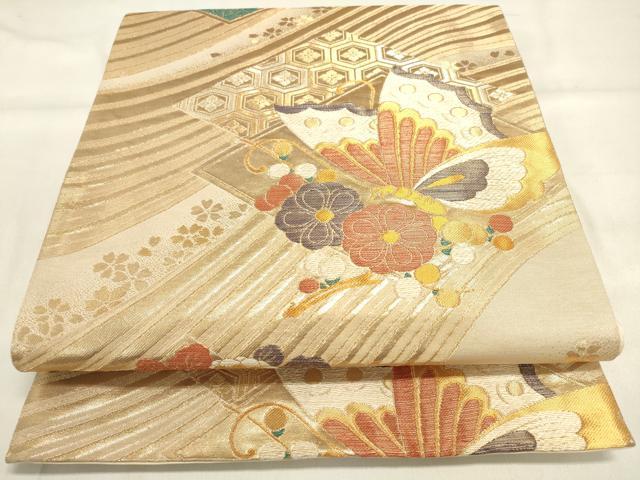 平和屋着物◎六通柄袋帯 花蝶文 金銀糸 正絹 逸品 DAAK8166bc