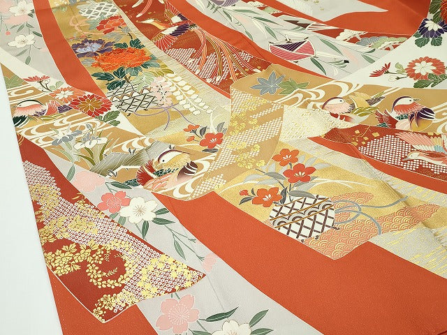 平和屋本店●極上 創業460年・千總 振袖 駒刺繍 鳳凰鴛鴦草花文 金彩 三越扱い 逸品 CZAA1310s5