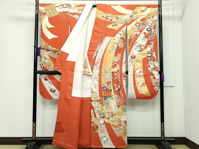 平和屋本店●極上 創業460年・千總 振袖 駒刺繍 鳳凰鴛鴦草花文 金彩 三越扱い 逸品 CZAA1310s5