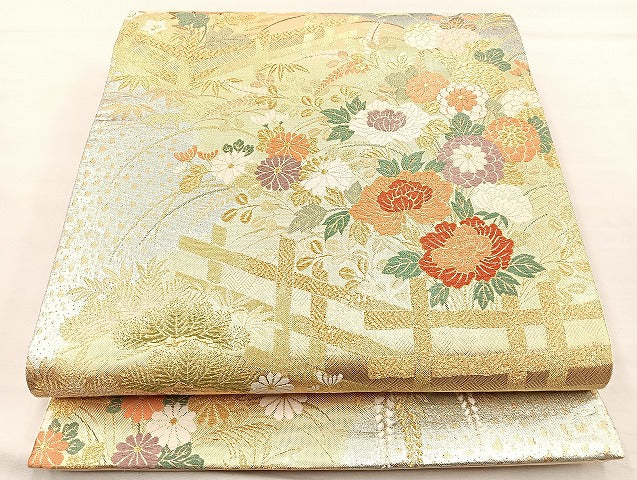 平和屋着物●六通柄袋帯 唐織 蒔絵 金糸 正絹 逸品 BAAN2041if