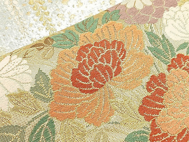 平和屋着物●六通柄袋帯 唐織 蒔絵 金糸 正絹 逸品 BAAN2041if