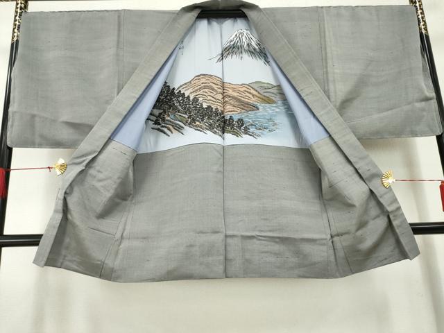 平和屋着物●男性 紬 アンサンブル 煤色 キングサイズ 正絹 逸品 未使用 AAAO1262ck