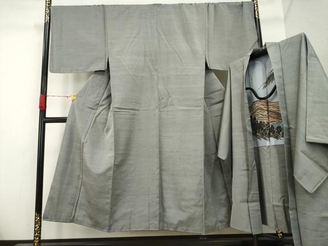 平和屋着物●男性 紬 アンサンブル 煤色 キングサイズ 正絹 逸品 未使用 AAAO1262ck