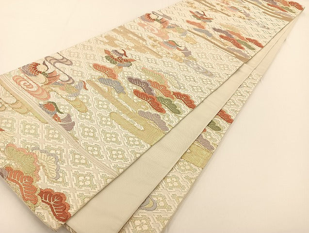 平和屋着物◎六通柄袋帯 唐織 吉祥鴛鴦文 金糸 正絹 逸品 AAAO7817ey