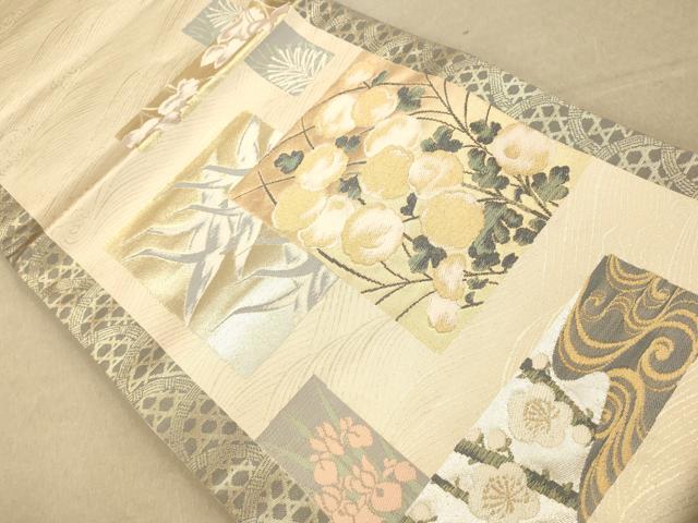平和屋着物◎六通太鼓柄袋帯 色紙花鳥文 金糸 正絹 逸品 AAAO3845fw