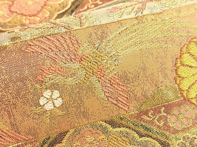 平和屋着物●六通柄袋帯 鳳凰横段秋草文 金糸 正絹 逸品 BAAL2863du