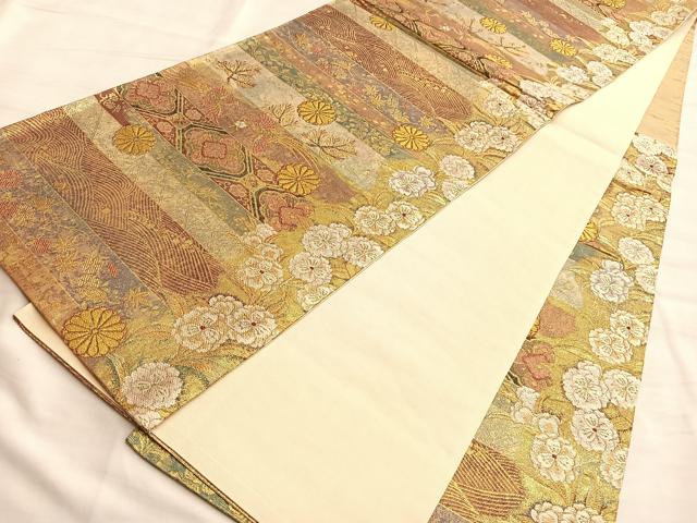 平和屋着物●六通柄袋帯 鳳凰横段秋草文 金糸 正絹 逸品 BAAL2863du