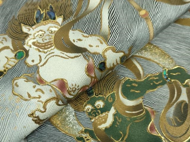 平和屋本店■極上 半幅帯 螺鈿 風神雷神 金彩 逸品 DZAA3644kh5