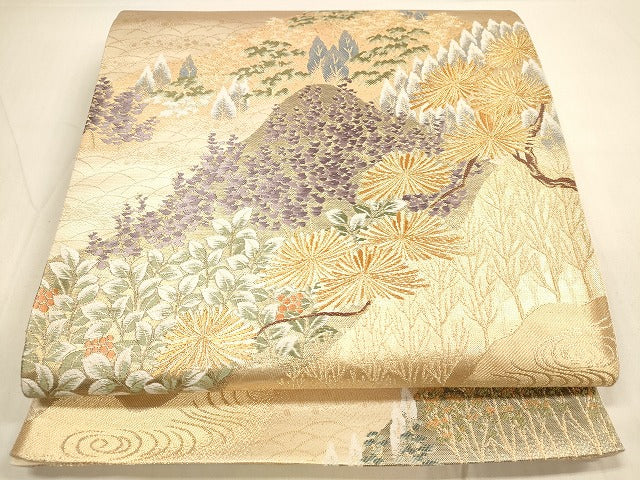 平和屋着物◎六通柄袋帯 唐織 九百錦 風景花文 純金二重箔 正絹 逸品 DAAK7562xg