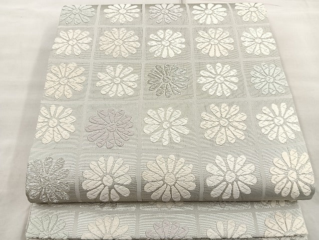 平和屋着物●六通柄袋帯 有職唐織 菊尽くし 銀糸 正絹 逸品 BAAO4265ea