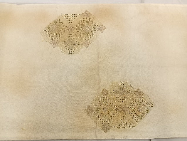 平和屋着物●太鼓柄袋帯 スワトウ相良刺繍 七宝花文 金彩 正絹 逸品 BAAO4314ea