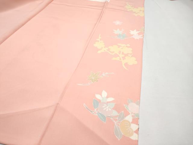平和屋本店●極上 創業460年・千總 訪問着 刺繍 几帳鳳凰吉祥花文 金彩 珊瑚色地 逸品 CYAA2999s5