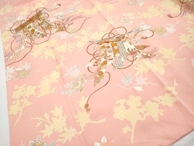 平和屋本店●極上 創業460年・千總 訪問着 刺繍 几帳鳳凰吉祥花文 金彩 珊瑚色地 逸品 CYAA2999s5
