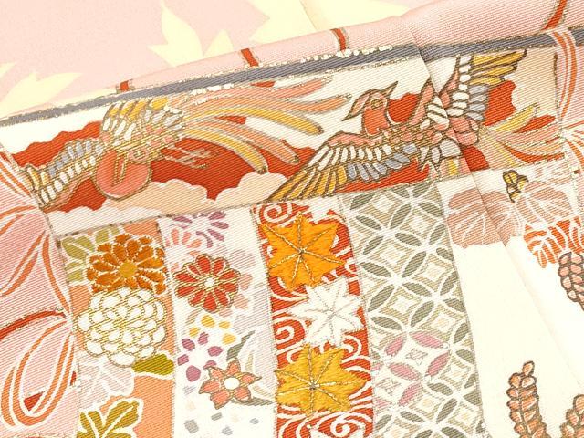 平和屋本店●極上 創業460年・千總 訪問着 刺繍 几帳鳳凰吉祥花文 金彩 珊瑚色地 逸品 CYAA2999s5