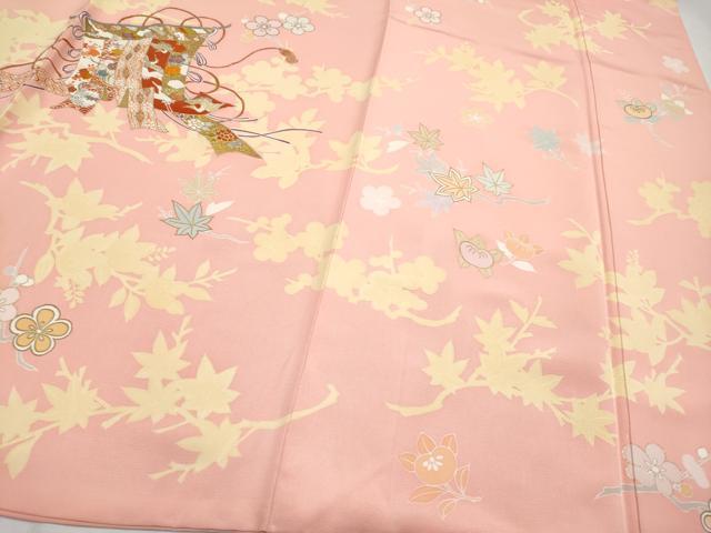 平和屋本店●極上 創業460年・千總 訪問着 刺繍 几帳鳳凰吉祥花文 金彩 珊瑚色地 逸品 CYAA2999s5
