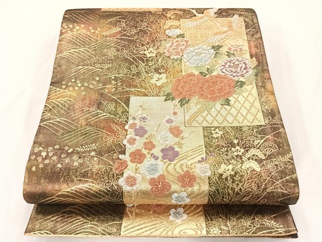 平和屋着物◎六通柄袋帯 唐織 花鳥文 金糸 正絹 逸品 AAAP5774wt