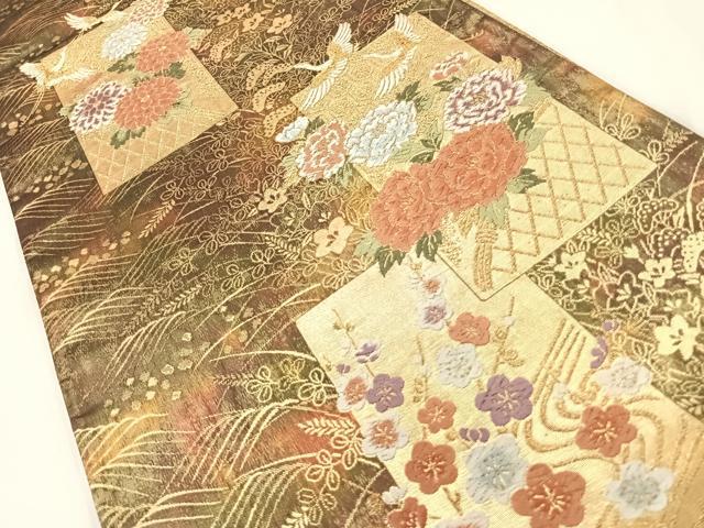 平和屋着物◎六通柄袋帯 唐織 花鳥文 金糸 正絹 逸品 AAAP5774wt