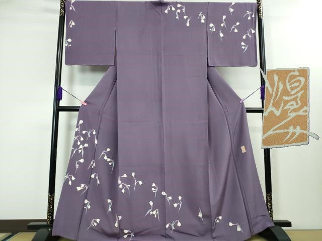 平和屋本店■極上 本加賀友禅作家 由水煌人 訪問着 鈴蘭水仙 竜胆色地 証紙付き 逸品 DZAA3609kh5