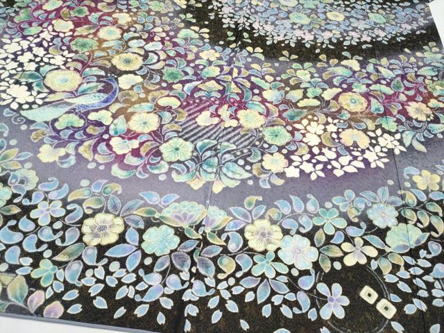 平和屋本店●極上 訪問着 辻が花 絞り 暈し染め 黒地 金通し地 逸品 CYAA1598s5