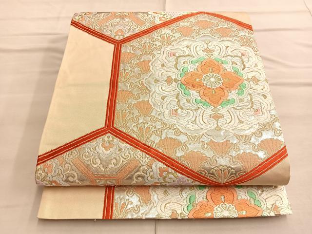 平和屋着物◎六通柄袋帯 唐織 古代亀甲華紋 金銀糸 正絹 逸品 BAAQ4011du