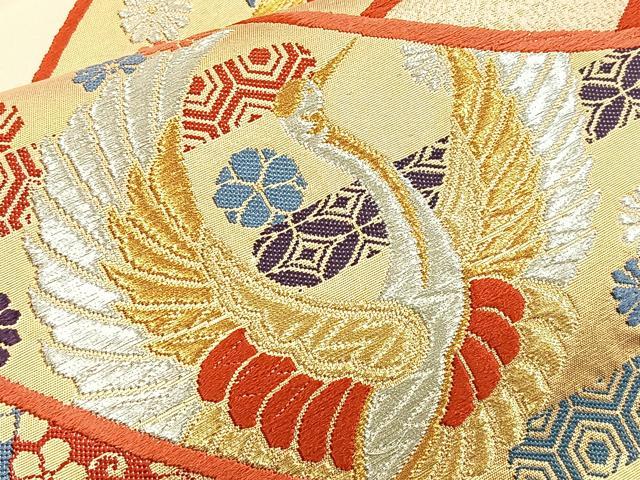 平和屋着物◎六通柄袋帯 唐織 源氏車飛鶴文 金銀糸 正絹 逸品 BAAQ6263if
