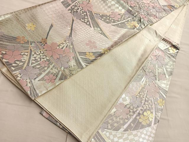 平和屋着物◎佐賀錦 六通柄袋帯 飛鶴桜散らし文 金銀糸 正絹 逸品 BAAQ4096du