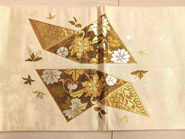 平和屋着物◎太鼓柄袋帯 駒刺繍 有職更紗花文 金糸 引箔 正絹 逸品 BAAQ4136du
