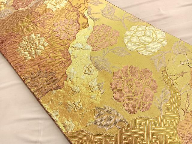 平和屋着物◎佐賀錦 六通柄袋帯 唐織 道長草花文 金銀糸 正絹 逸品 BAAQ4150du