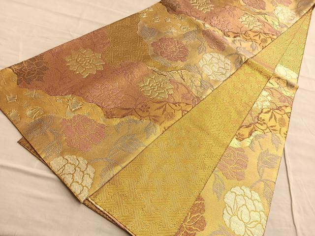 平和屋着物◎佐賀錦 六通柄袋帯 唐織 道長草花文 金銀糸 正絹 逸品 BAAQ4150du