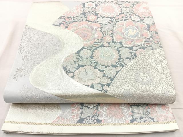平和屋着物◎六通柄袋帯 唐織 奏飾名物裂 銀糸 正絹 逸品 BAAQ9567cm