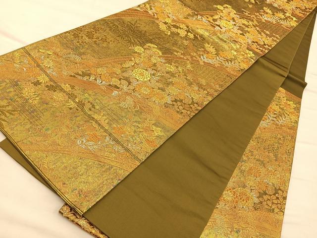 平和屋着物◎六通柄袋帯 蒔絵花垣紋様 金銀糸 引箔 正絹 逸品 BAAQ4262du