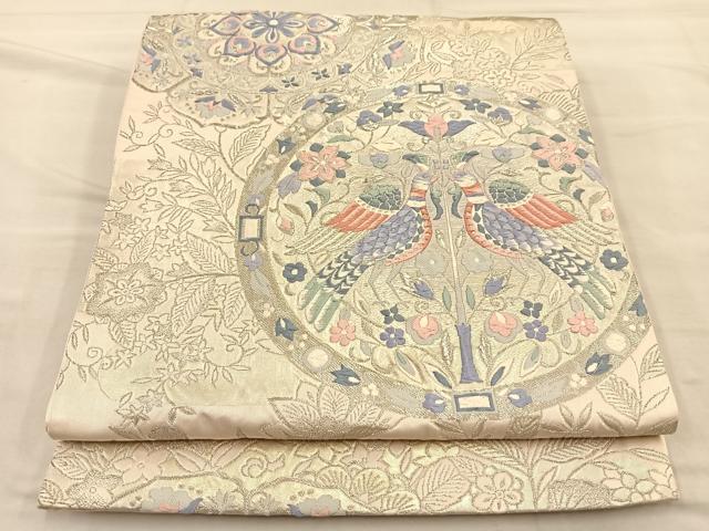 平和屋着物◎六通柄袋帯 唐織 鳳凰花唐草文 銀糸 正絹 逸品 BAAQ4277du