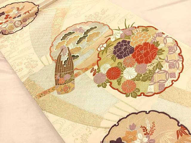 平和屋着物◎六通柄袋帯 唐織 都つづれ 雪輪草花文 金銀糸 正絹 逸品 BAAQ4273du