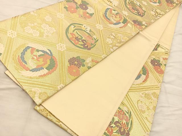 平和屋着物■六通柄袋帯 唐織割付文 金糸 正絹 逸品 BAAQ4293du