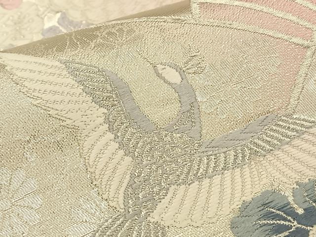 平和屋着物◎六通柄袋帯 唐織 鳳凰扇面草花文 銀糸 正絹 逸品 BAAQ4303du
