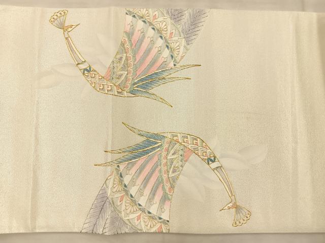 平和屋着物◎太鼓柄袋帯 駒刺繍 孔雀 金銀糸 引箔 正絹 逸品 BAAQ4310du