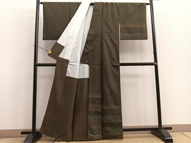 平和屋着物■付下げ 紬地 横段文 正絹 逸品 BAAQ5751yc