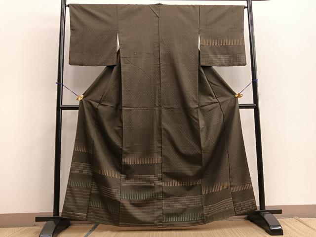 平和屋着物■付下げ 紬地 横段文 正絹 逸品 BAAQ5751yc