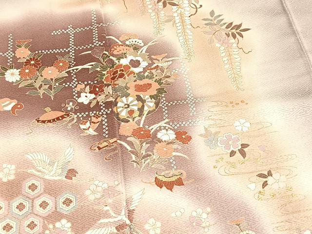平和屋着物■訪問着 飛鶴宝尽くし花車文 暈し染め 金彩 正絹 逸品 BAAQ5764yc