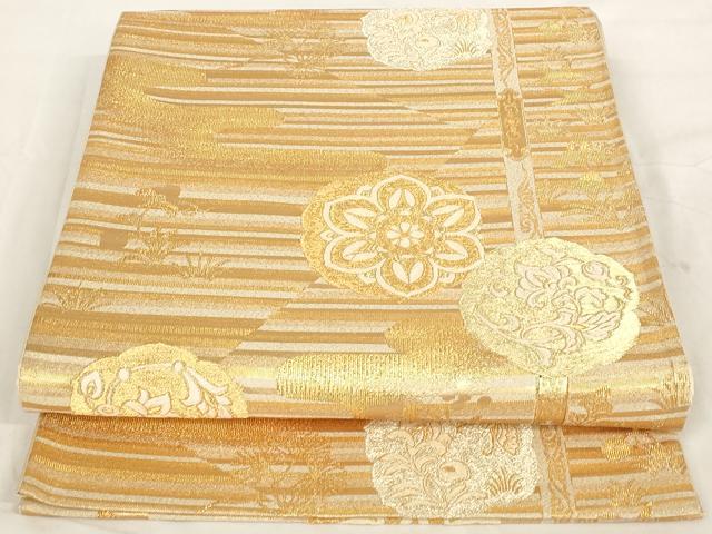 平和屋着物◎六通柄袋帯 唐織 霞花文 金糸 正絹 逸品 AAAR6963st