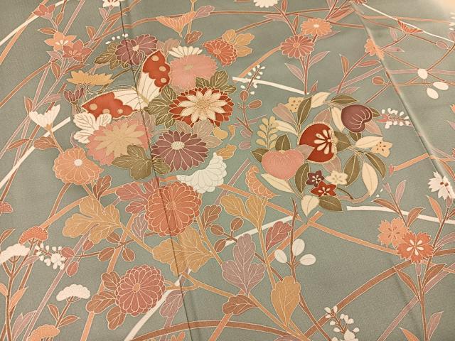 平和屋着物■訪問着 駒刺繍 花蝶丸文 暈し染め 金彩 正絹 逸品 BAAQ7378hv