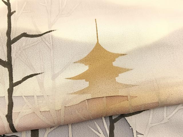 平和屋着物■訪問着 木立遠山風景文 暈し染め 金彩 正絹 逸品 BAAQ7376hv
