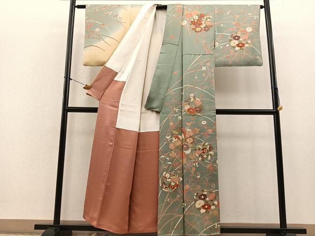 平和屋着物■訪問着 駒刺繍 花蝶丸文 暈し染め 金彩 正絹 逸品 BAAQ7378hv