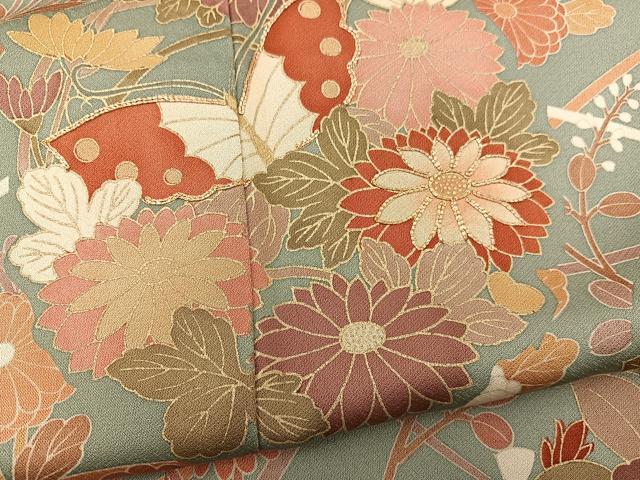 平和屋着物■訪問着 駒刺繍 花蝶丸文 暈し染め 金彩 正絹 逸品 BAAQ7378hv