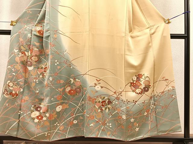 平和屋着物■訪問着 駒刺繍 花蝶丸文 暈し染め 金彩 正絹 逸品 BAAQ7378hv