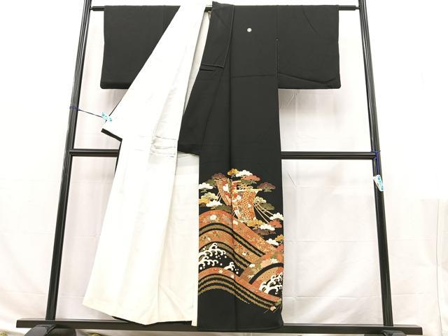 平和屋着物■豪華黒留袖 駒刺繍 遠山風景文 金彩 正絹 逸品 BAAQ8685ow