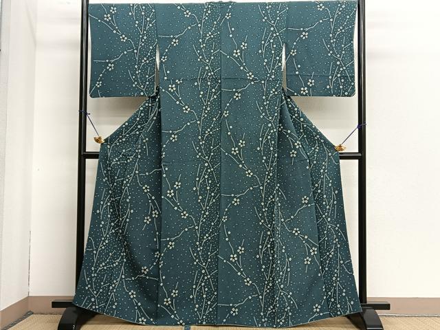 平和屋着物■上質な小紋 枝花文 鬼しぼ縮緬 正絹 逸品 BAAQ2556pm