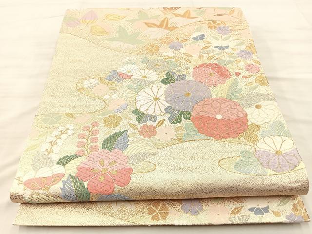 平和屋着物◎六通柄袋帯 唐織 流水花文 金銀糸 正絹 逸品 BAAQ6365if